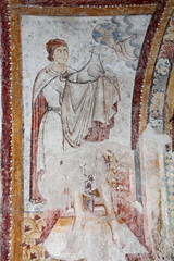 Dio gradisce il sacrificio di Abele; affresco nella chiesetta di San Giacomo a Grissiano (Alto Adige)