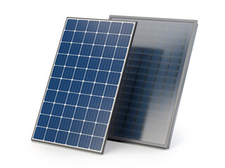 Isolated solar panel and solar collector, 3D illustration