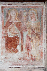 due Sante; affresco di Giovanni e Battista Baschenis nella chiesa dei santi Filippo e Giacomo e Segonzone (Trentino)