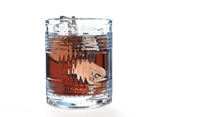 Glass of whiskey with ice