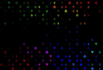 Dark Multicolor, Rainbow vector background with cards signs.