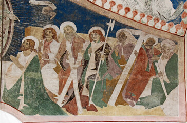 sei apostoli; affresco nella cappella cimiteriale di San Michele a Tesimo (Alto Adige)