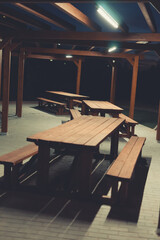 picnic tables with lights