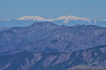 冬の南アルプス眺望 丹沢山地の鍋割山より望む