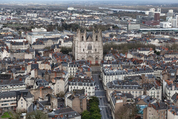 Obraz premium Aerial view of Nantes with Nantes Cathedral, France