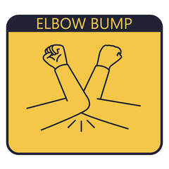 No-Contact Greetings. Greeting hit your elbow. Elbow bump. Safe greetings. Methods to prevent transmission of infection, virus, coronavirus, influenza. Coronavirus epidemic protective equipment. Flat 