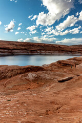 Fototapeta na wymiar Colorado river reflecting the sky like a mirror, The Chains, Page, Arizona, USA