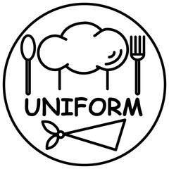 Logo for chef's clothes. A spoon, a fork, a chef's hat and a scarf around the neck. It can also be used for menu design, logo of a restaurant, cafe, pizzeria, diner, etc. Vector, icon.