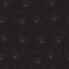 Seamless pattern with skulls on black background, Halloween, Day of the Dead illustration, vector