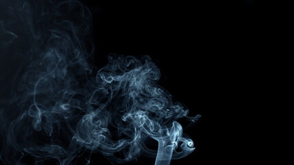 Gray Smoke On Black Background. Smoke Slowly Dissipates Filling The Space.