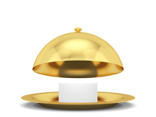 Shiny cloche plate with card inside