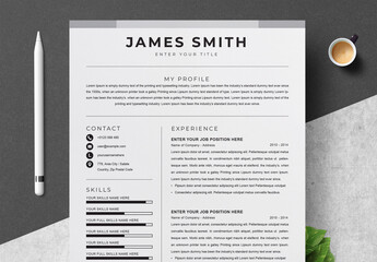 Elegant Resume Layout with Black and White Accents