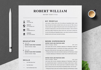 Resume Layout with Black and White Accents