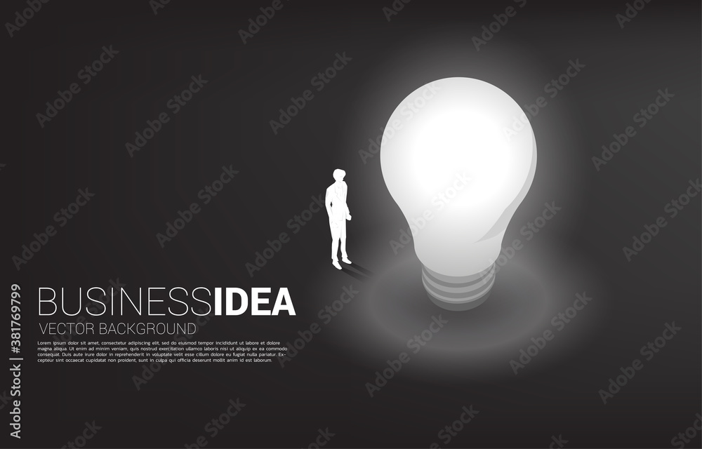 Poster silhouette of businessman standing with light bulb . business concept of creative idea and solution.