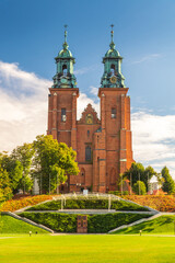 landscape view of Royal Gniezno Cathedral. Cathedral Basilica of the Assumption of the Blessed Virgin Mary and St. Adalbert Poland