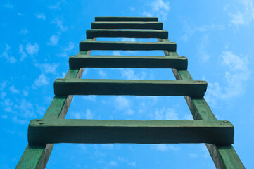 Reaching For Green Ladder Leading To A Blue Sky