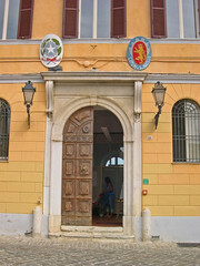 Italy, Marche, San Marcello, the town hall door.