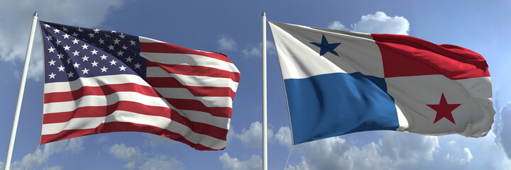 Obraz premium National flags of the USA and Panama, 3d rendering