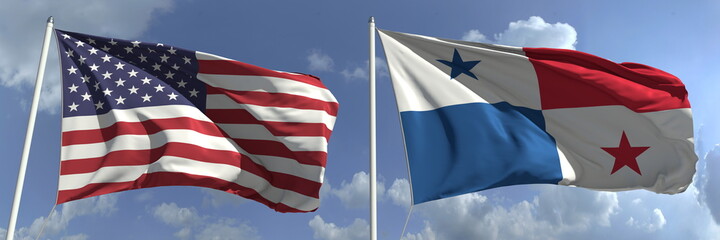 National flags of the USA and Panama, 3d rendering