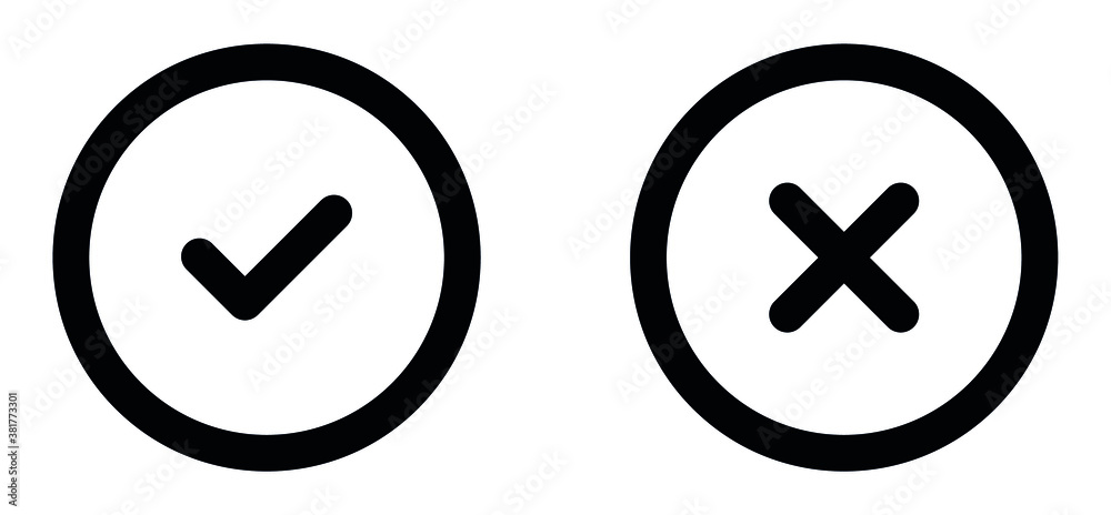 Aufkleber true or false icon, check mark and wrong on the checked circle, cross & check icons, do dont icon