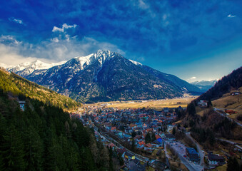 Landscape shot of the Alps between St. Johann and Sand in Taufers in Tirol, Italy