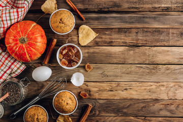Homemade autumn pumpkin muffin with chia seeds