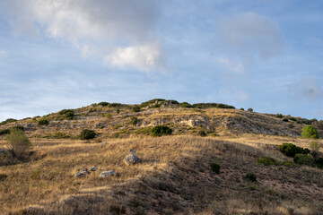Fototapeta na wymiar Pretty hill in the rural landscape of Guadalajara, Castilla la Mancha, Spain.