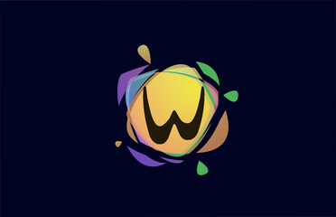 colorful W alphabet letter logo icon template. Colored broken splash design for business and company