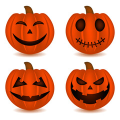 Set of Halloween pumpkins, isolated vector illustration.