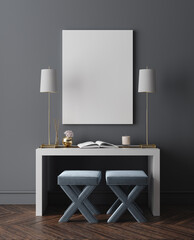 Mock-up frame in luxury modern dark home interior, 3d render