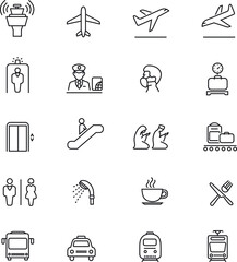 airport thin line icon set