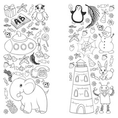 Vector kindergarten pattern with animals and toys. Illustration for little boys and girls.