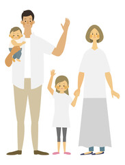 赤ちゃんのいる4人家族の冬の装いイラスト
