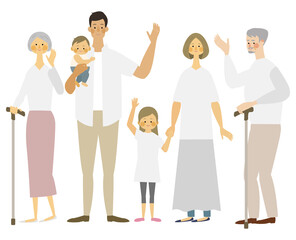 Naklejka premium 3世代家族の夏の装いイラスト