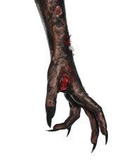 Scary monster on white background, closeup of hand. Halloween character © New Africa