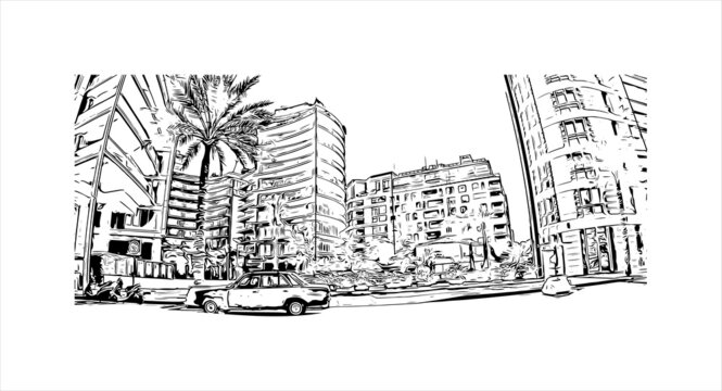 recommend clip art: Building view with landmark of Beirut is the capital and largest city of Lebanon. Hand drawn sketch illustration in vector.