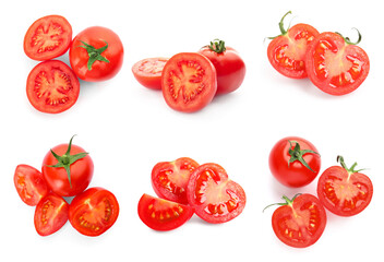 Set of ripe red tomatoes on white background