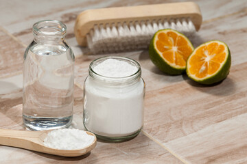 Baking soda - sodium bicarbonate, vinegar, and lemon; Cleaning agent.