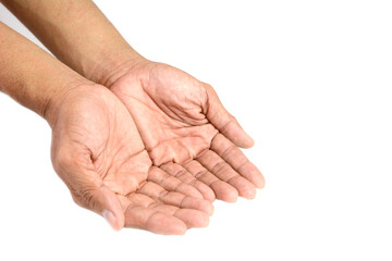 Empty hand holding isolated on the white background.	