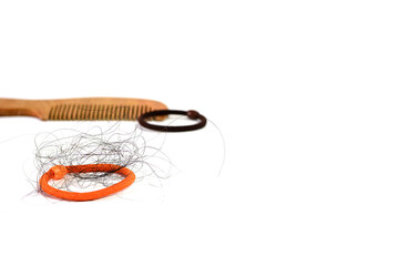 Hair loss, hair loss every day, serious problems and hair loss on a white background.	