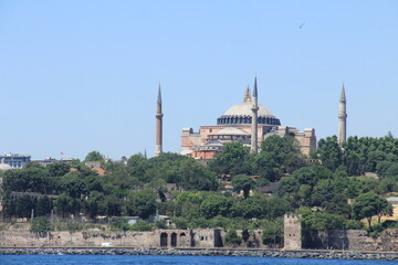 Fototapeta na wymiar Istanbul Sultanahmet Square, historical Hagia Sophia Mosque, front view