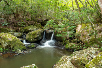 Water flow in Ruri valley in Sonobe, Nantan city, Kyoto, Japan in summer