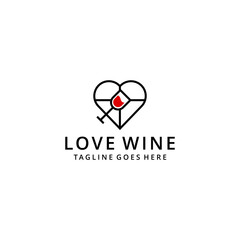 Illustration modern Wine glass drink with heart sign logo design template