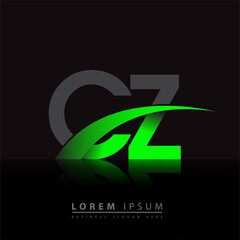 initial letter CZ logotype company name colored green and black swoosh design. vector logo for business and company identity. - obrazy, fototapety, plakaty