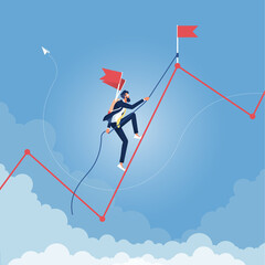 Businessman reaches new highs and achievement in business and career, Businessman climb up graph. Leadership, success, growth, business career concept 