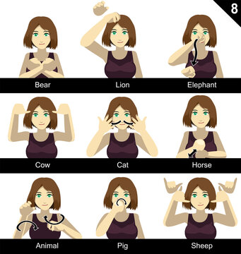 Manga Style Sign Language Set 8 Animals
