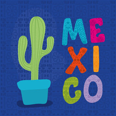 cactus and mexico text vector design
