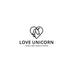 Illustration love Unicorn horse logo template silhouette icon design template