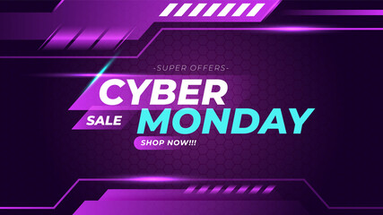 Realistic tech cyber monday in purple shades