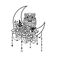Owl and crescent moon illustration